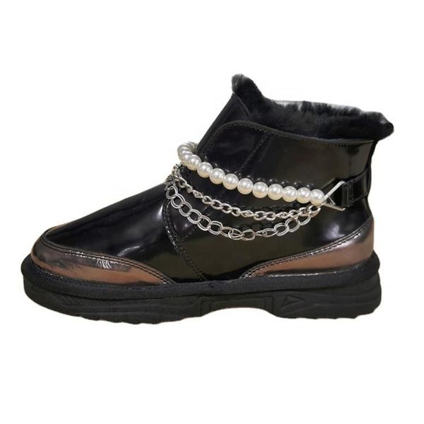 

boots footwear supplier winter fashion thermal shoes women ankle snow with jewellery for fale leather waterproof fur, Black