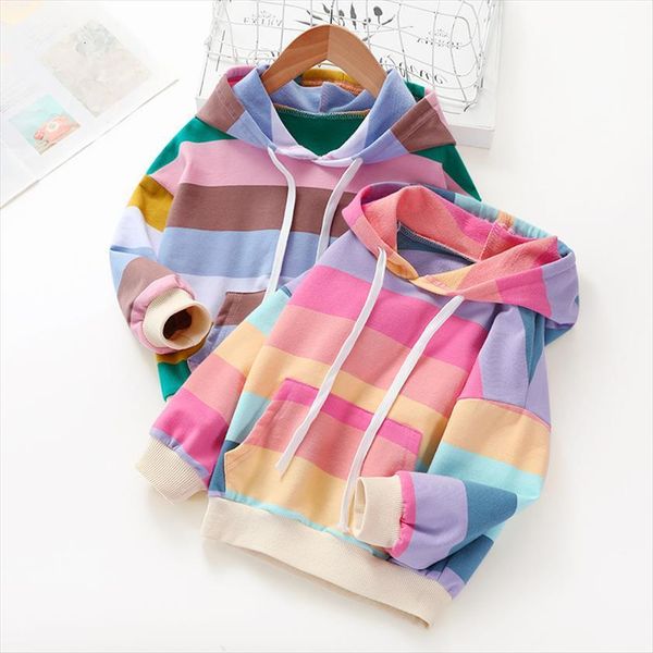 

girls hoodies sweatshirt spring autumn childrens clothing kids rainbow fashion stripe, Black