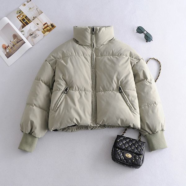 

2021 new autumn winter stand collar zipper short cotton coat loose thick warm snow parka casual female black white jacket jch3