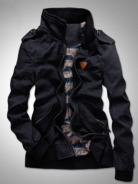 

men letter patched detail zipper coat 40jv#, Black;brown