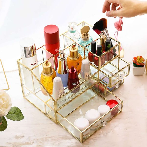 

transparent glass large cosmetic storage box with flip cover dust proof deskskin care non acrylic jewelry finishing box