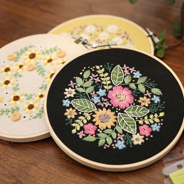 

other arts and crafts plant flowers pattern 3d embroidery sewing kit diy set with hoop cross-stitch hand-stitched tools
