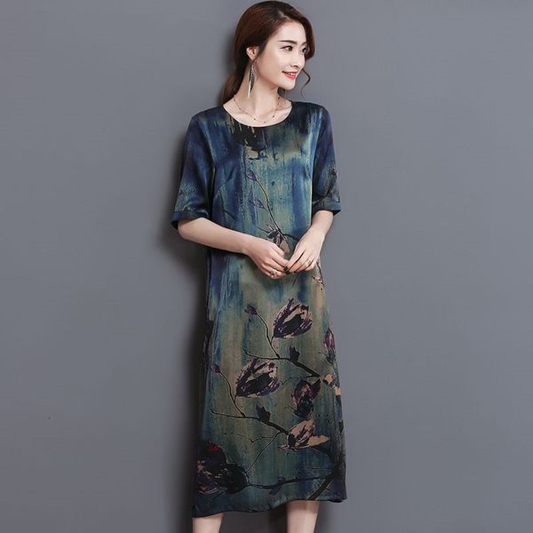 

2021 new plus size women es chiffon summer elegant silk mulberry loose hk364 okai, Black;gray