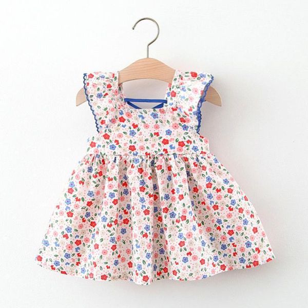 

girl's dresses floral printed baby kids girls dress toddler children sleeveless ruched summer kid girl casual princess 20211, Red;yellow