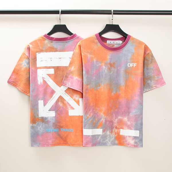 

summer new tie dye raiow gradient graffiti arrow men's and women's short sleeve round neck t-shirt, White;black
