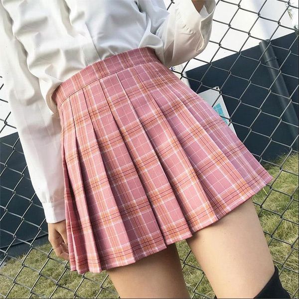 

korean style women zipper high waist skirt school girl faldas pleated plaid skirt red mini skirt jupe femme, Black