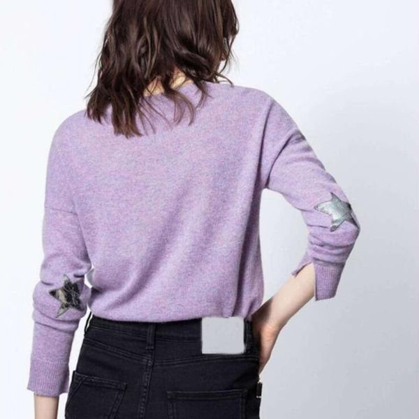 

women's sweaters women sweater early autumn product star sheepskin patch drop-shoulder oversized loose cashmere knit top, White;black