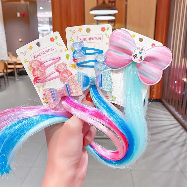 

hair accessories 2021 lovely colorful hairpin children girls hairclip kids barrette cartoon wig rainbow pinzas para el pelo, Slivery;white