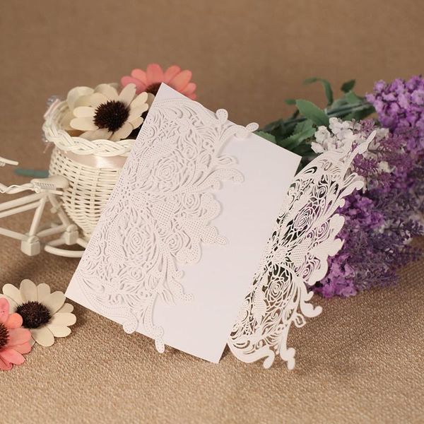 

greeting cards 20pcs/set wedding invitation card set pearl paper laser cut hollow floral pattern pink