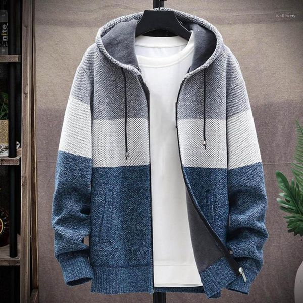 

men's jackets warm stylish color block knitted cardigan sweater autumn winter men jacket thicken for daily wear, Black;brown