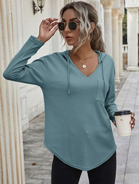 

drop shoulder curved hem drawstring hoodie m81n#, White;black