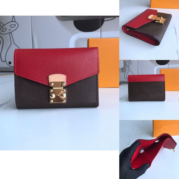 

women wallets purse designer bag coin purses card holder ladies short clip fashion classic solid color flower cardholder quality, Red;black
