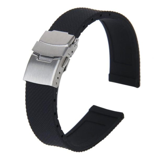 

watch bands 20mm waterproof lattice pattern silicone band strap with stainless steel deployment clasp buckle (black), Black;brown