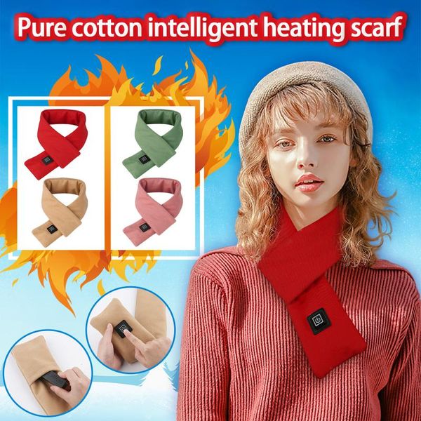 

pure cotton smart electric heating scarf usb chargable winter warm and heating scarves xmas gifts with box, Blue;gray