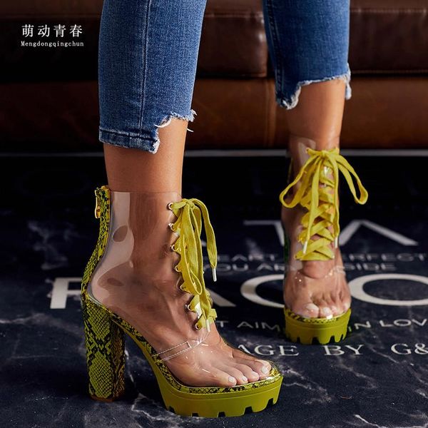 

dress shoes plus size women high heels sandals transparents clear pvc lace up wedges party boots pumps mujer tenis feminino, Black