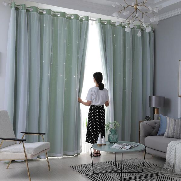 

curtain & drapes 100x250cm double-layer tulle solid colour stars window living room bedroom decor home eyelets 30