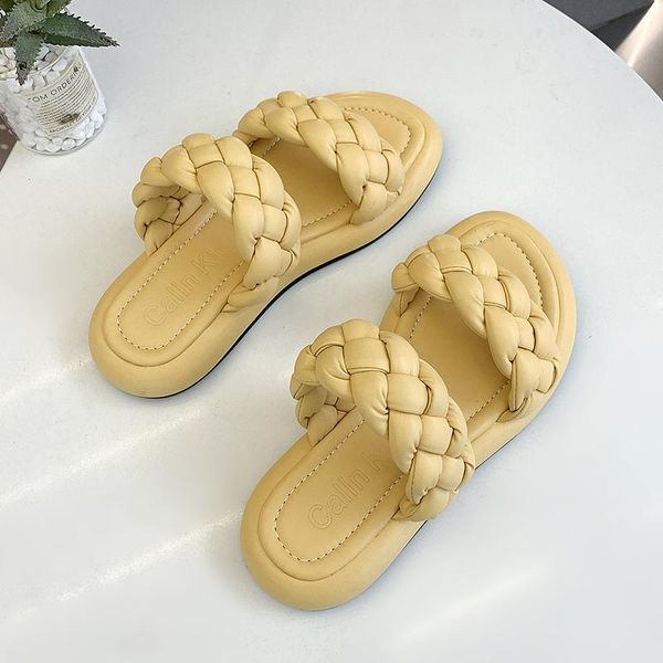 

slippers 2021 women's flip flops summer women slipper brand weave ladies sandal shoes low open toe flat casual slides beach, Black