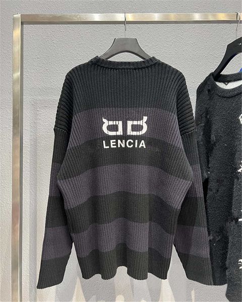 

men's sweaters high version 21fw autumn winter new double b printing couple paris round neck color matching stripe sweater, White;black