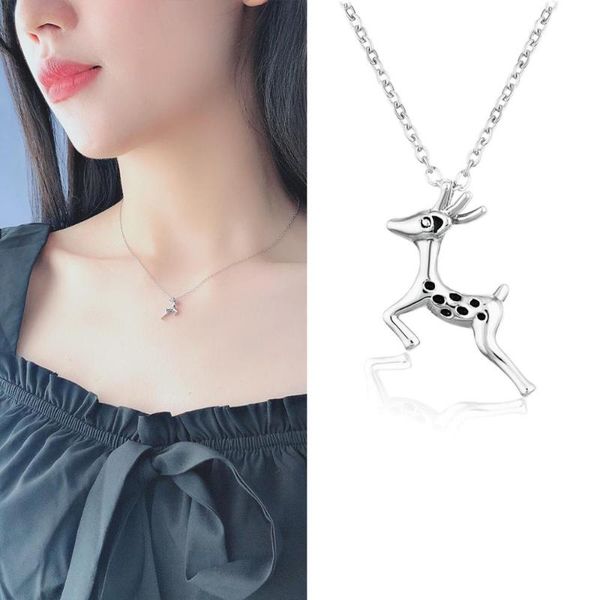 

pendant necklaces tiny cute deer pendant&necklaces for girls dainty animal fawn necklace women's initial clavicle chain jewelry collar, Silver