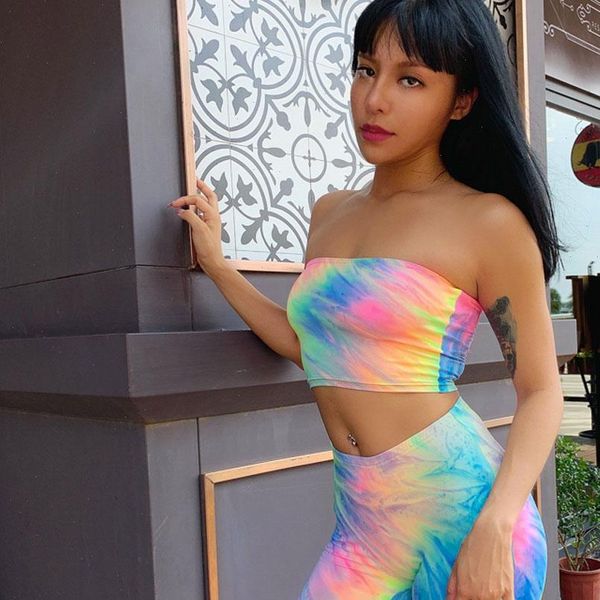 

casual women 2 piece dyeing tracksuit set summer strapless bra tube t shirt amp cut out high waist shorts leggings jogger, Gray