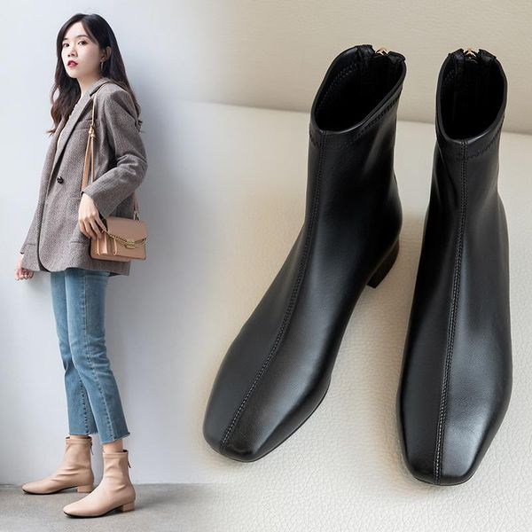 

boots 2021 winter big-name elastic thin youth style square toe, Black