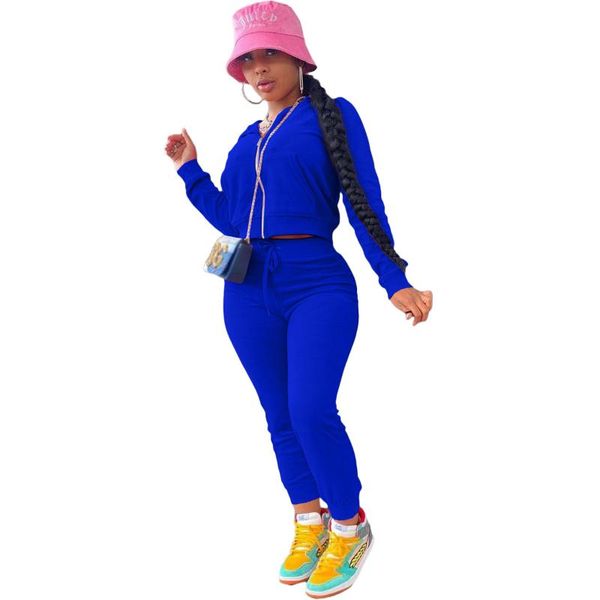 

women's two piece pants pure color 2021 ladies fashion slim zipper hooded long sleeve shirt set pencil suitable for fitness jogging wea, White