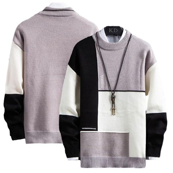 

men's sweaters vintage 90s sweater men harajuku geometry splicing pattern winter warm knit pullover halloween slim fit clothing, White;black