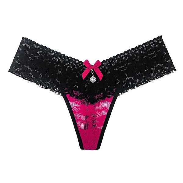 

women's panties aiiou 3pcs women lace underwear pink pants bow low waist transparent thongs g-strings lingerie floral, Black;pink