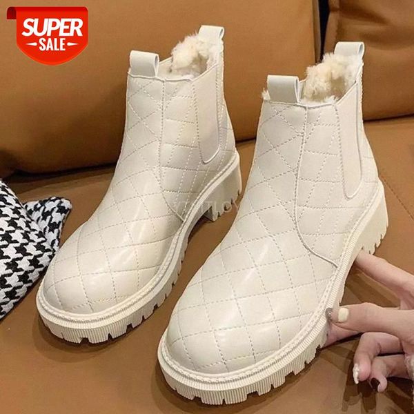 

new brand ankle boots for women autumn motorcycle thick heel platform shoes slip on round toe fashion botas altas mujer #t52o, Black