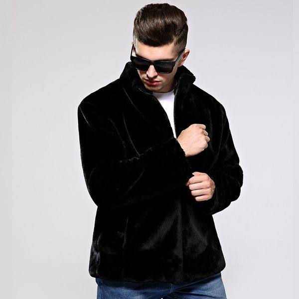 

fur coat men's new 2018 korean casual jacket stand collar imitation mink, Black