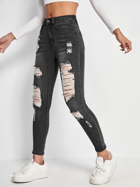 

high waisted ripped skinny jeans c6zq#, Blue