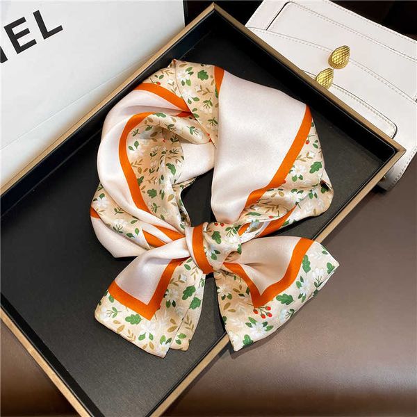 

mulberry silk small long female spring and autumn summer hair belt versatile gift giving  scarf thin n ribbon, Blue;gray