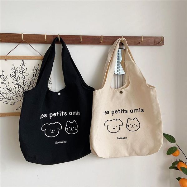 

evening bags women's canvas shoulder bag cotton cloth large tote shopping for lady cartoon print female handbag eco reusable shopper