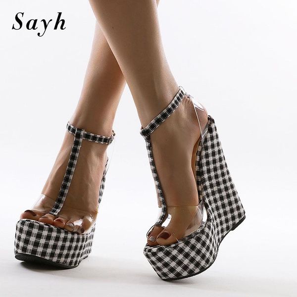 

sandals women summer platform peep toe pumps wedge heels ankle strap shoes, Black