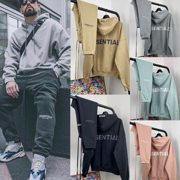 

fear of god hoodie sweat pants fog essentials reflective oversize & bottom set for men women hip hop casual streetwear, Black