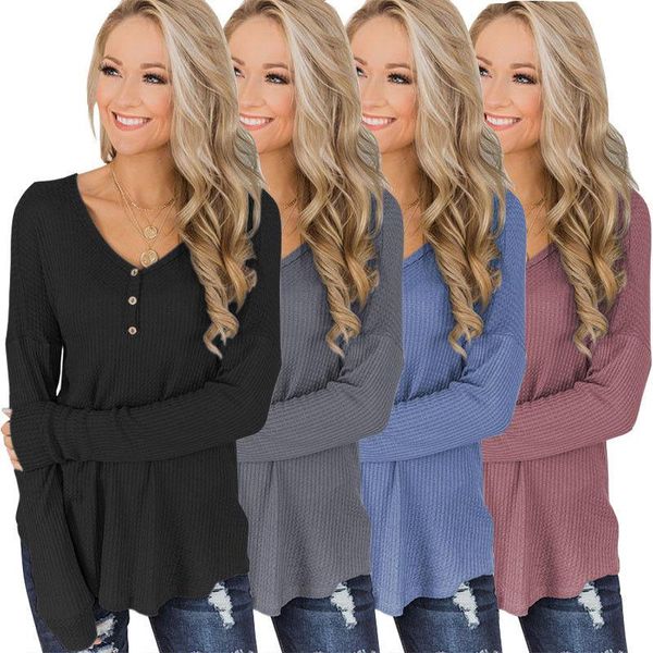 

women's sweaters style women sweater fashion button long sleeve v neck pure color loose casual pullover jumper top, White;black