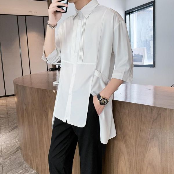 

men's casual shirts korean design men shirt fashion half sleeve loose business 2021 summer social party male clothing, White;black