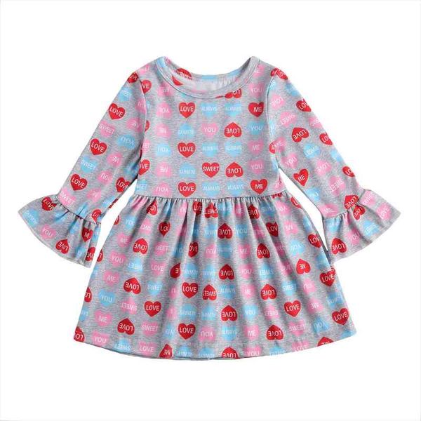

infant baby girl valentine dress day with long flared sleeves love letter hearts print princess dancing party clothing, Red;yellow