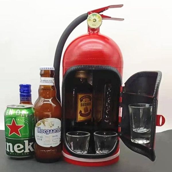 Decorações interiores de metal extintor de incêndio mini bar novidade caixas de armazenamento de vinho licor sistema criativo bombeiro car235k