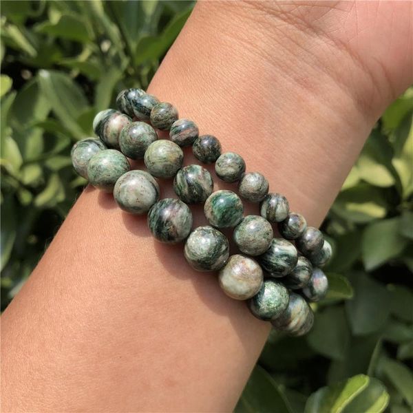 

beaded, strands natural green mica bracelet round beads crystal healing stone fashion jewelry gift for women, Black