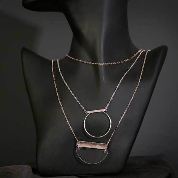 

pendant necklaces fashion circle multi layer silver color alloy choker necklace three chain women collares jewelry gifts