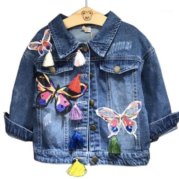 

jackets 2021 spring baby girl denim jacket embroidery butterfly outerwear fashion casual kids clothes jean1, Blue;gray