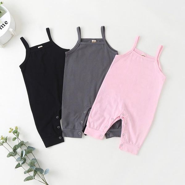 

jumpsuits cotton summer born baby girl romper solid sleeveless strap comfortable casual boy clothes onesie 0-12m, Blue