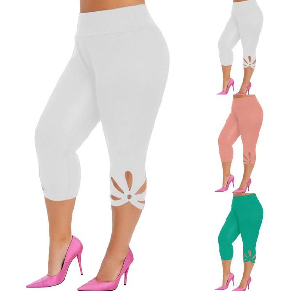 

yoga outfit fashion women workout sport pants plus size solid hollow out elastic waist casual straight push up leggings