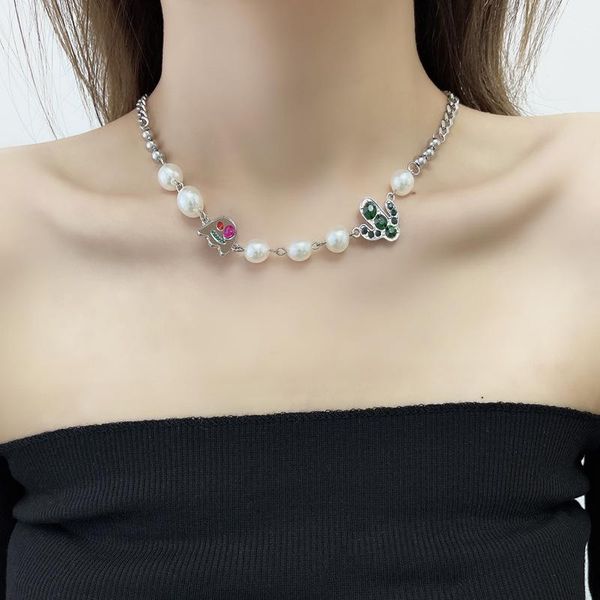 

chains fashion retro ghost wild splicing metal necklace men and women hip-hop street couple short accessories, Silver