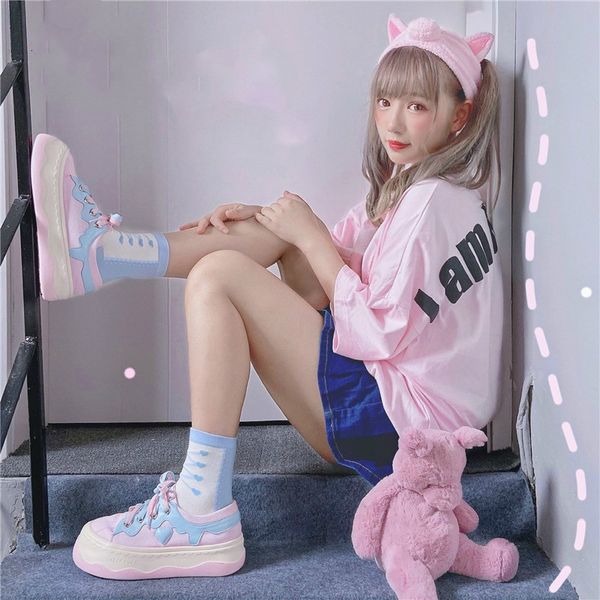 

sweet platform girls kawaii casual japanese cosplay anime lolita women's running shoes harujuku fashion sports 5123, Black