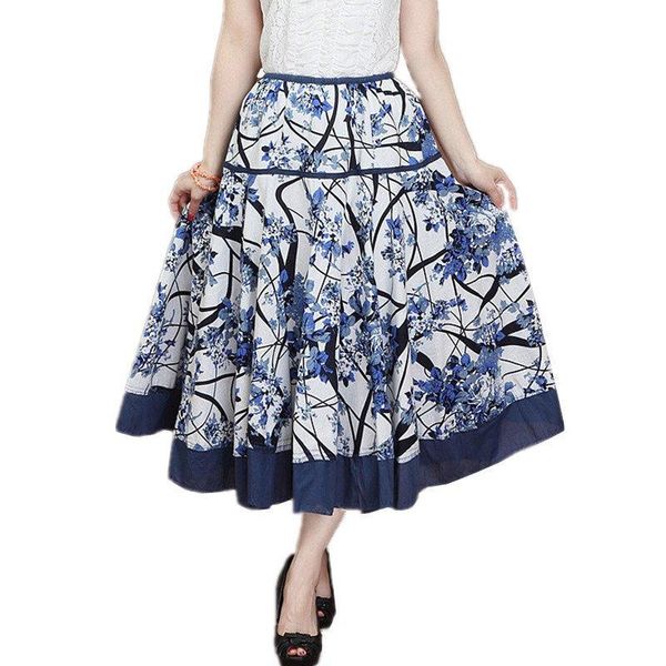 

2021 ladies cotton linen bohemian skirts womens summer party harajuku print vintage fashion flower long maxi skirt beach clothes, Black