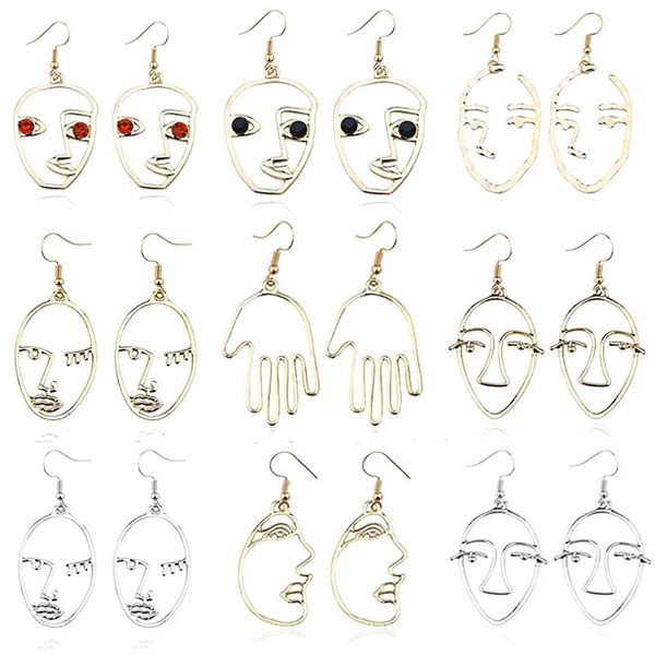 

dangle & chandelier fashion pierced face earrings personality exaggerated girl metal silhouette student daily jewelry gift, Silver