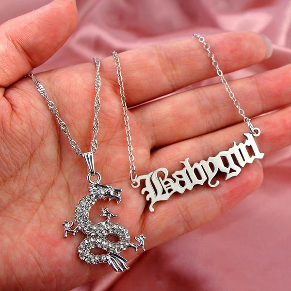 

chains retro full rhinestone chinese dragon layered pendant necklaces for women silver color letter twisted chain necklace jewelry gift
