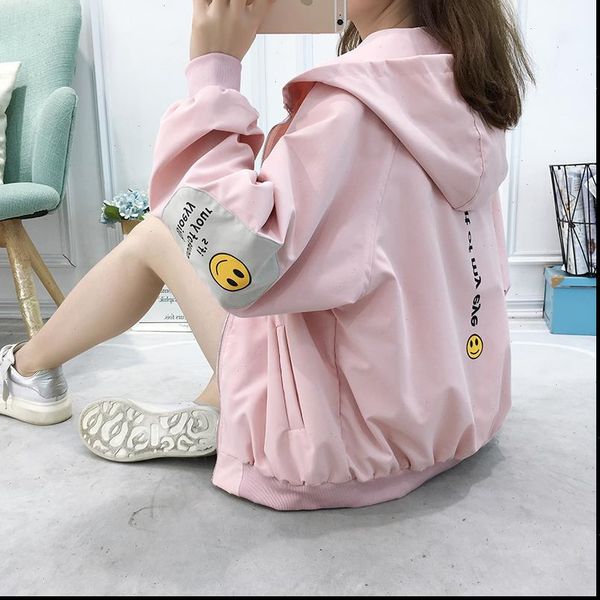 

brand women hooded jacket 2021 autumn fashion print preppy stysle windbreaker plus size xl korean kawaii loose jackets, Black;brown